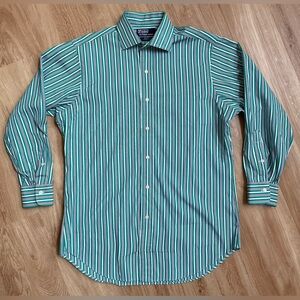 Polo Ralph Lauren Shirt 15.5 M Regent Classic Fit Striped Green button up preppy